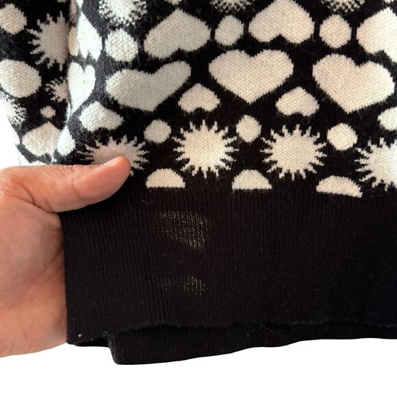 Maeve by Anthropologie Heart Sun Print Sweater XS Black White Pullover - Picture 6 of 6
